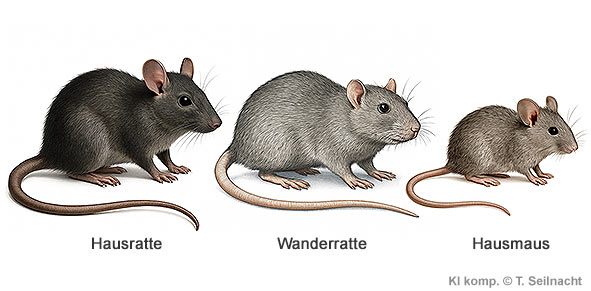 Hausratte, Wanerratte und Hausmaus im Vergleich