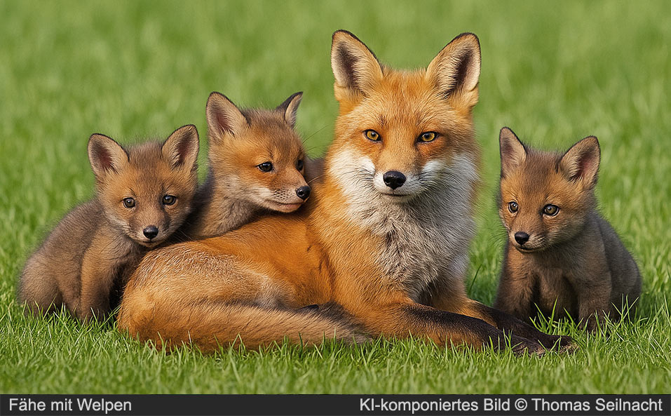 Rotfuchs mit Jungen, KI-komponiert